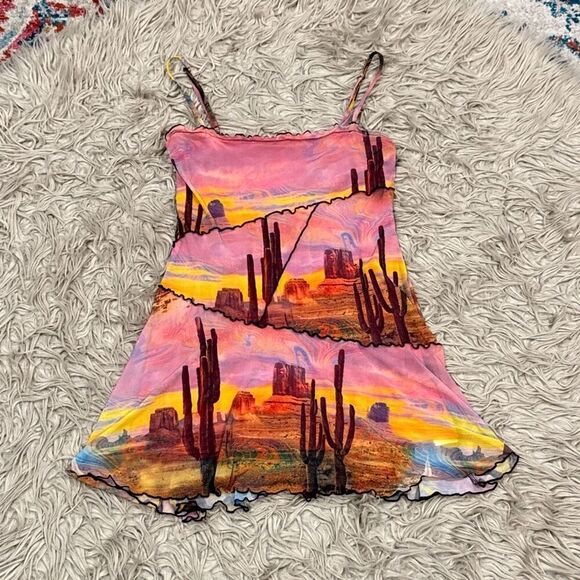 Urban Outfitters Moxie Mesh Mini Slip Dress sunset cactus print - Picture 3 of 6